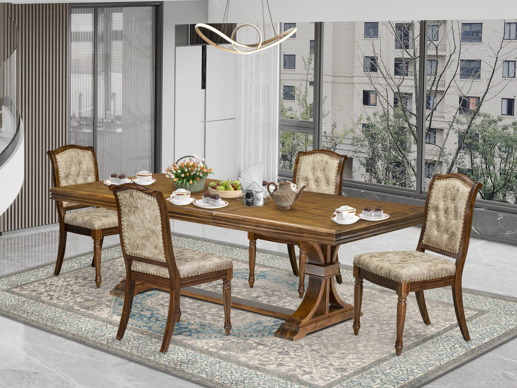 Luxe by East West Furniture NEMA5-AWA-36 5 Pieces Kitchen table set includes a Rectangular Dining Table and 4 Light Beige PU Leather Dining Room Chairs, Antique Walnut finish