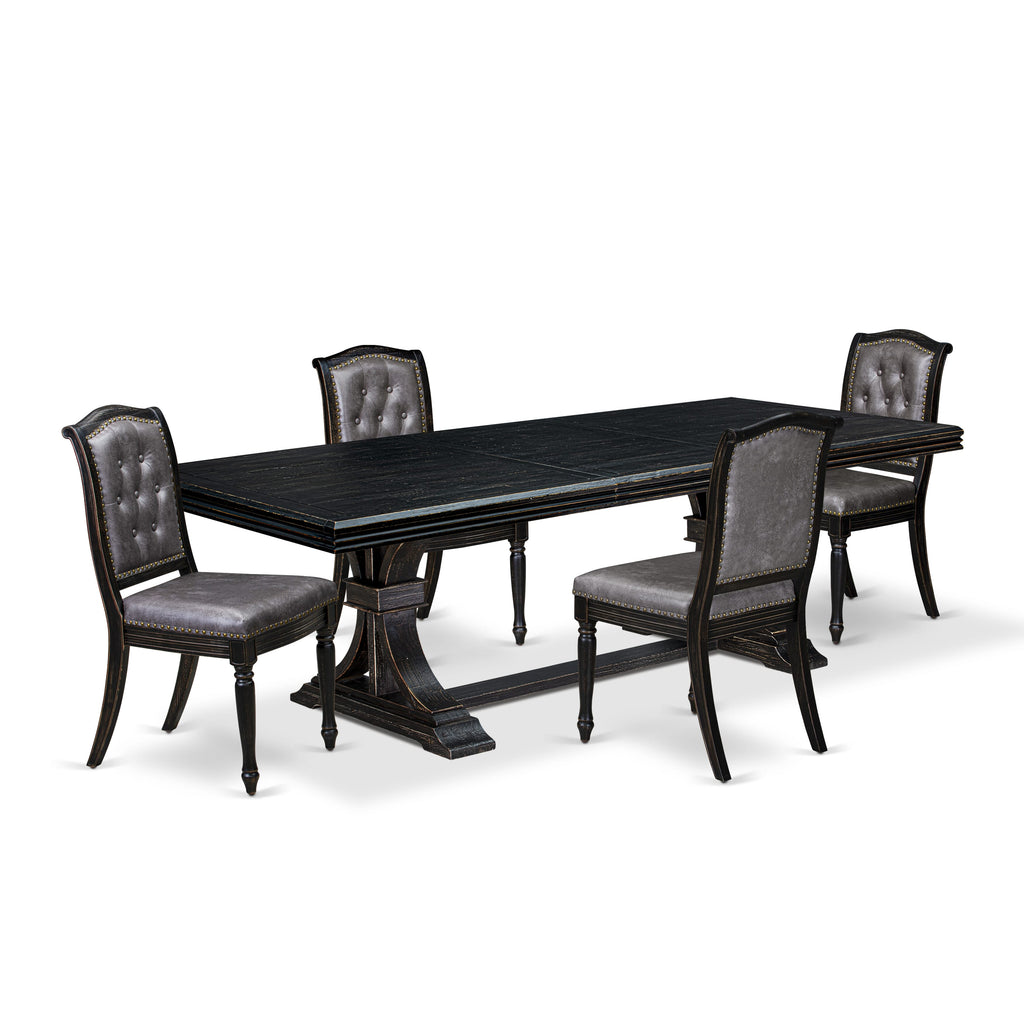 Luxe by East West Furniture - NEMA5-SBB-34 - 5-piece Modern Dining Set consists of a Dining Table and 4 Dark Grey PU Leather Mid Century Chairs with Button Tufted Back - Sand Blasting Black Finish