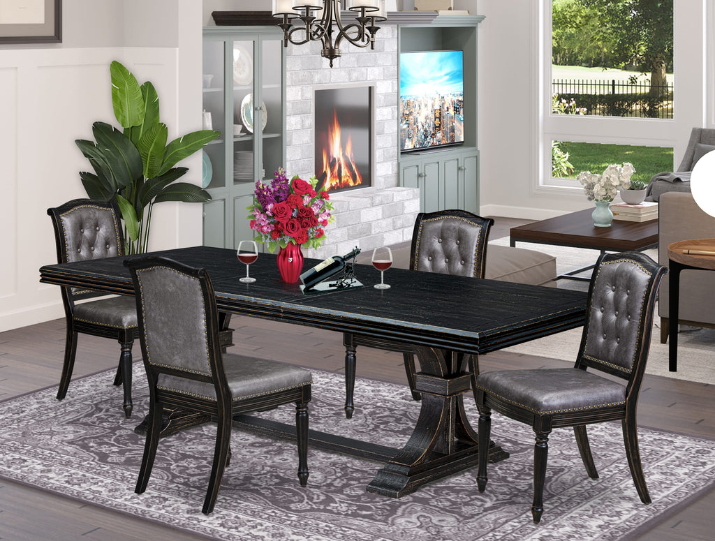 Luxe by East West Furniture - NEMA5-SBB-34 - 5-piece Modern Dining Set consists of a Dining Table and 4 Dark Grey PU Leather Mid Century Chairs with Button Tufted Back - Sand Blasting Black Finish