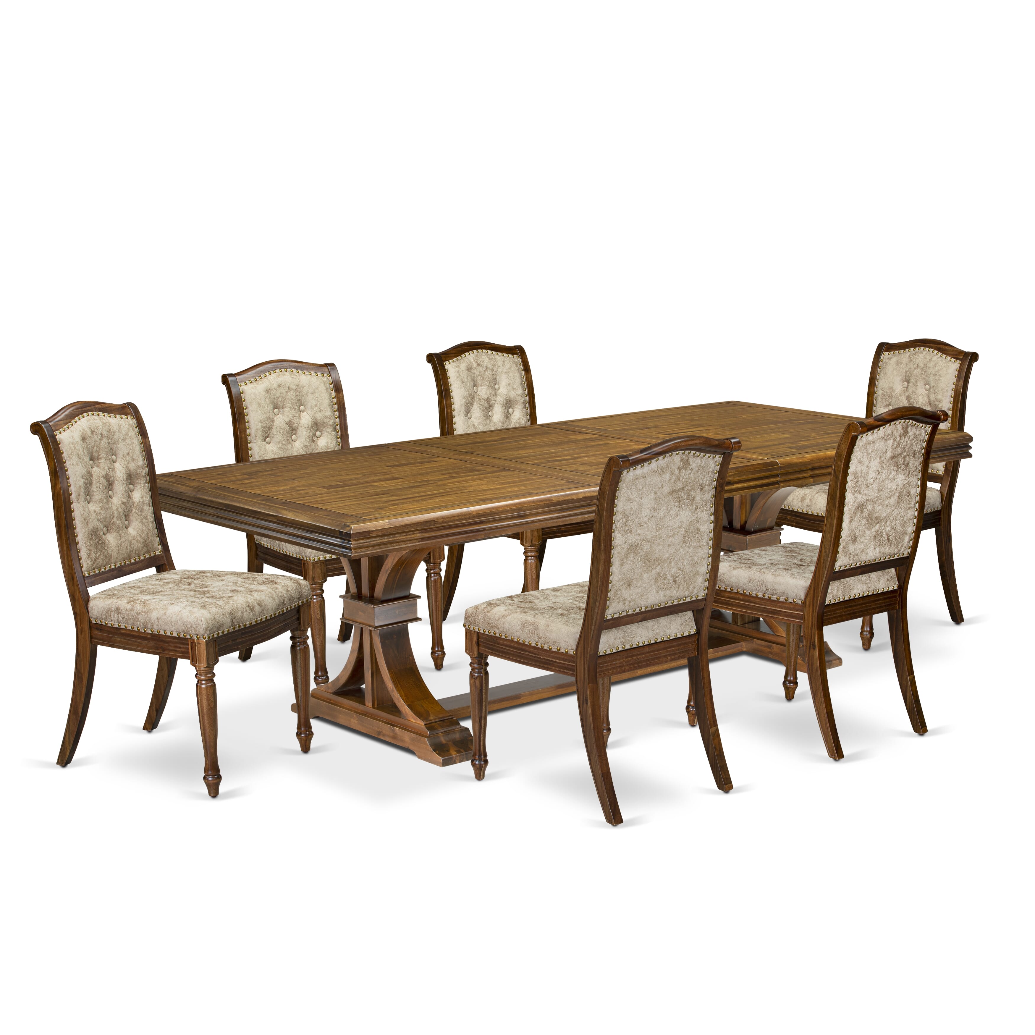 Luxe by East West Furniture NEMA7-AWA-36 7 Pieces Dining Room set includes a Rectangular Dining Table and 6 Light Beige PU Leather Kitchen Chairs, Antique Walnut finish