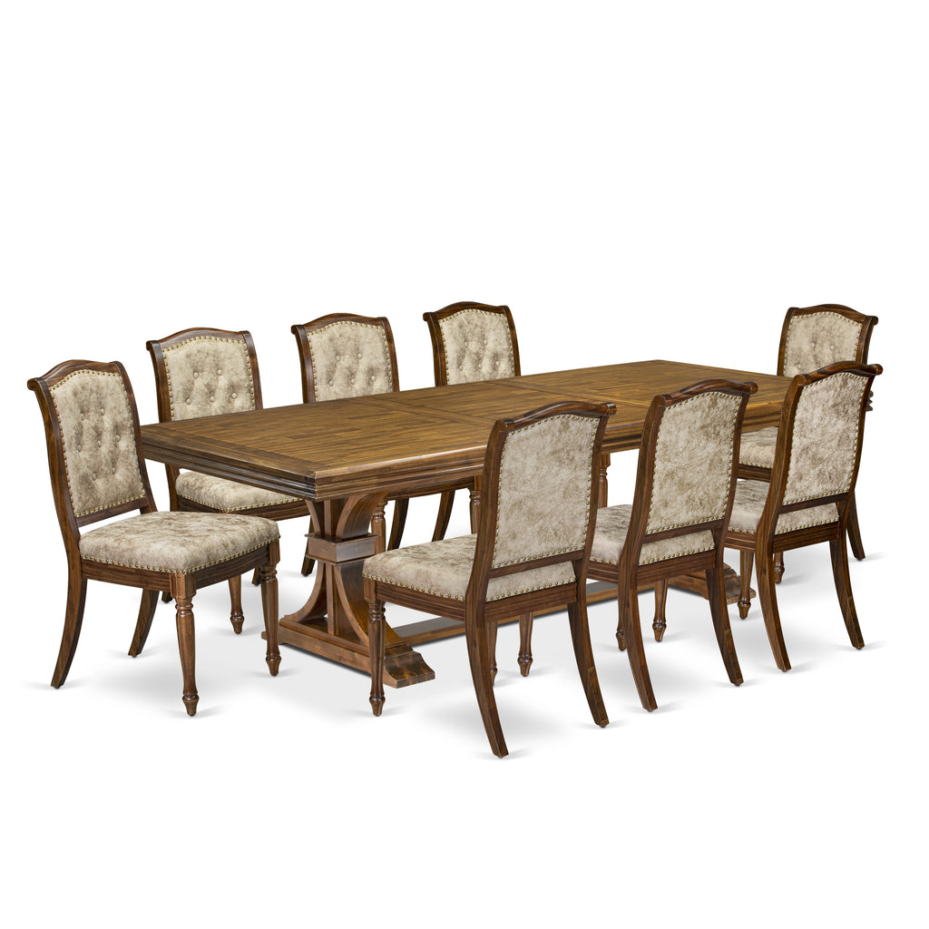 Luxe by East West Furniture NEMA9-AWA-36 9 Pieces Modern Dining set includes a Rectangular Modern Dining Table and 8 Light Beige PU Leather Kitchen Chairs, Antique Walnut finish