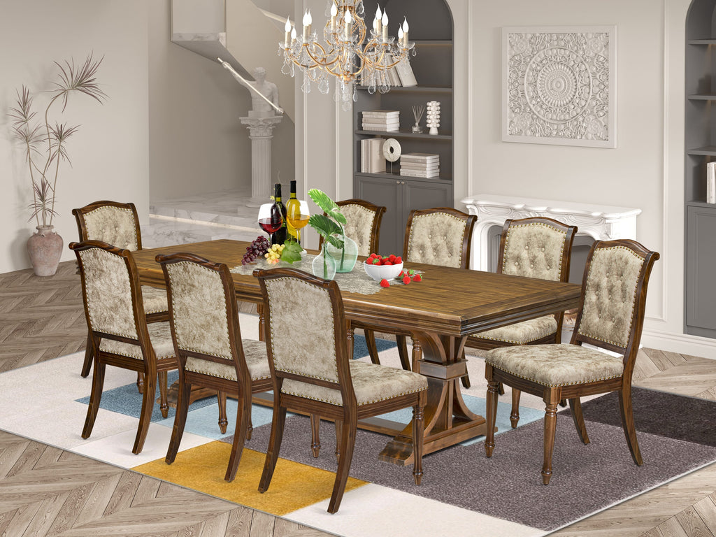 Luxe by East West Furniture NEMA9-AWA-36 9 Pieces Modern Dining set includes a Rectangular Modern Dining Table and 8 Light Beige PU Leather Kitchen Chairs, Antique Walnut finish