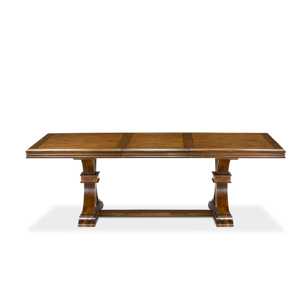 Luxe by East West Furniture NEFO7-AWA-18 - 7-piece kitchen table set consists of a dining table and 6 Brown Linen Fabric parson chairs with Button Tufted Chair Back - Antique Walnut finish.