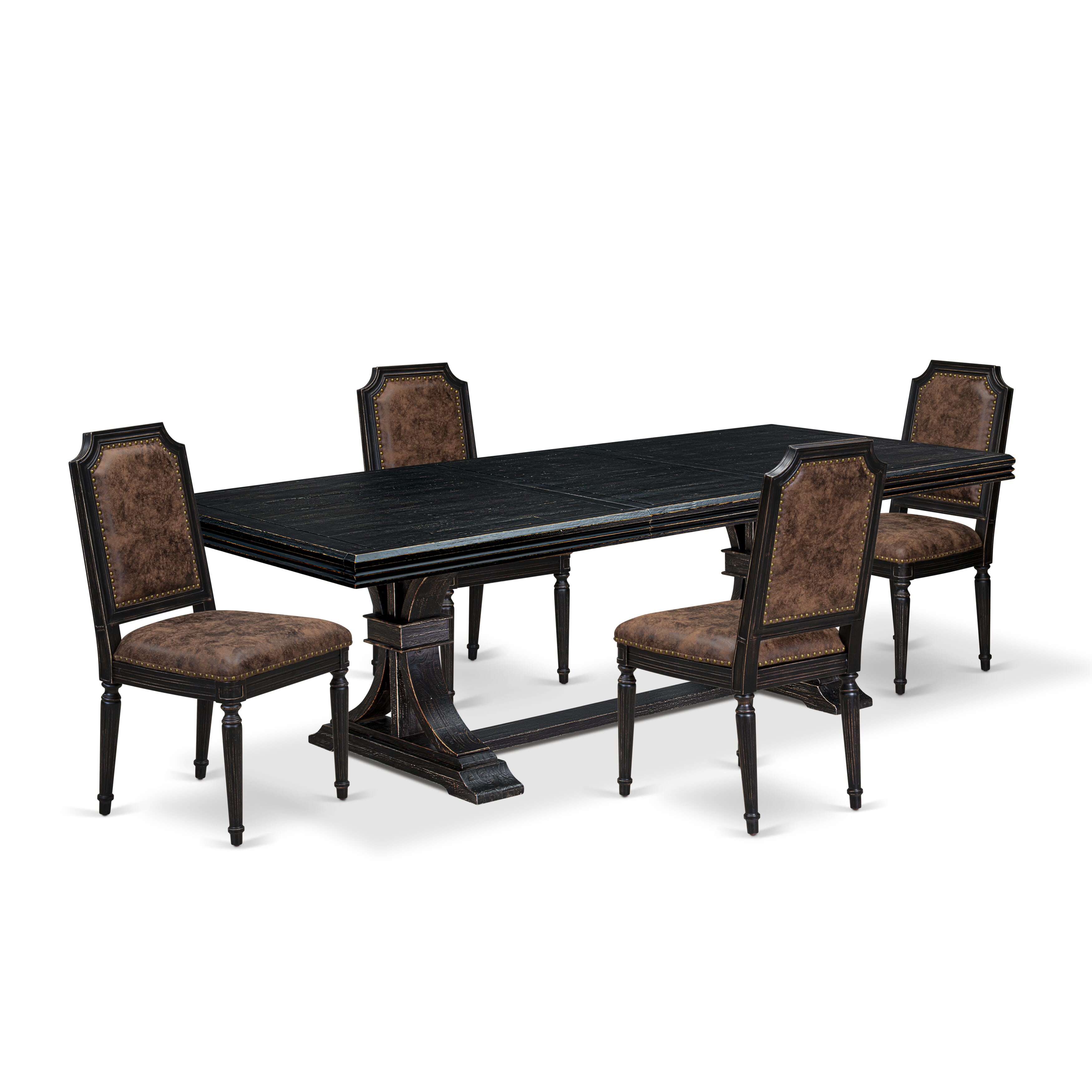 Luxe by East West Furniture NETY5-SBB-33 5-piece Kitchen Table Set includes a Modern Dining Table and 4 Brown Textured PU Leather Dinner Chairs with High Back-Sand Blasting Black Finish