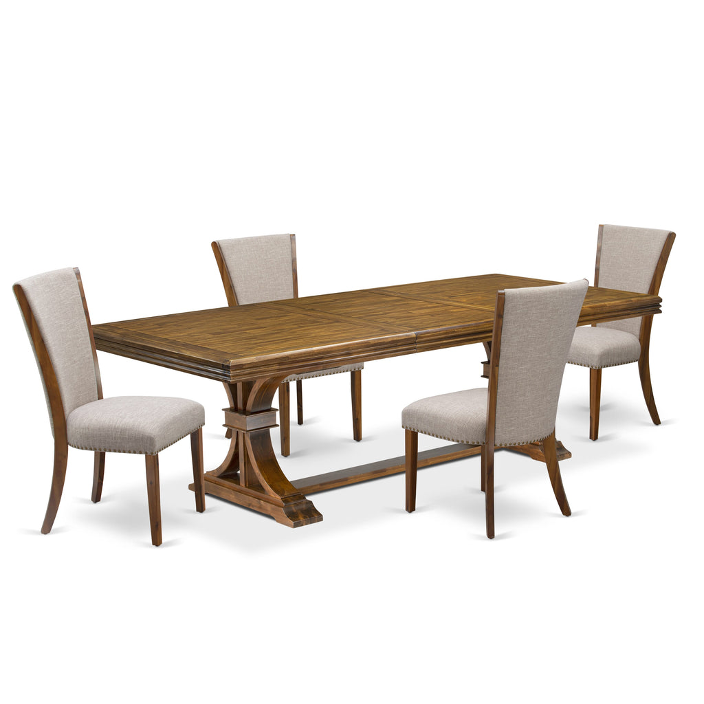 Luxe by East West Furniture NEVE5-AWA-04 5-piece Kitchen Table Set includes a Dining Table and 4 Light Tan Linen Fabric Dining Chairs with Button tufted Back - Antique Walnut Finish
