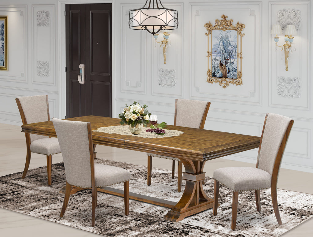 Luxe by East West Furniture NEVE5-AWA-04 5-piece Kitchen Table Set includes a Dining Table and 4 Light Tan Linen Fabric Dining Chairs with Button tufted Back - Antique Walnut Finish
