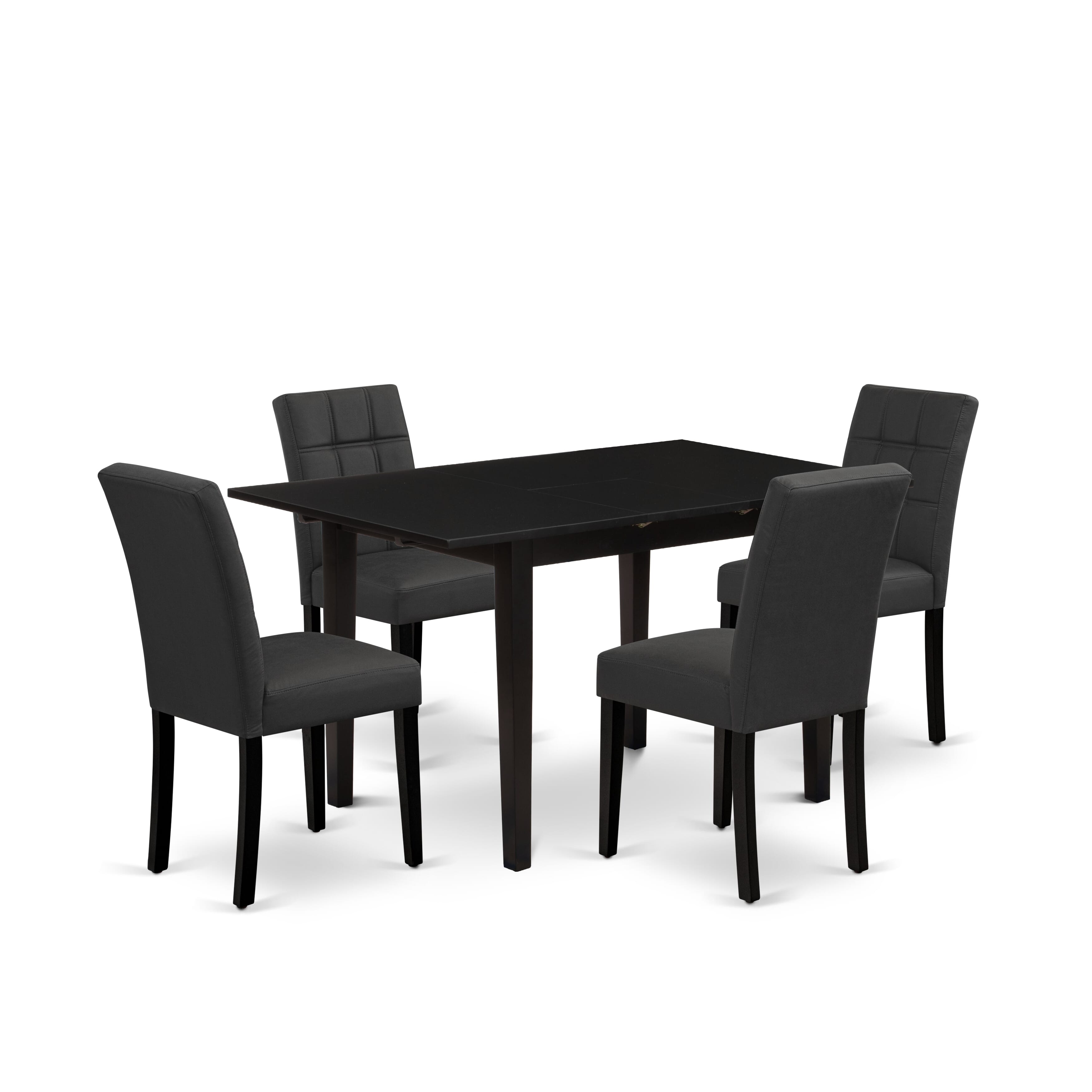 East West Furniture NFAS5-BLK-12 5 Piece Kitchen Table Set contain A Dinner Table and 4 Dark Gray Faux Leather Mid- Century Chairs with Stylish Back- Black Finish