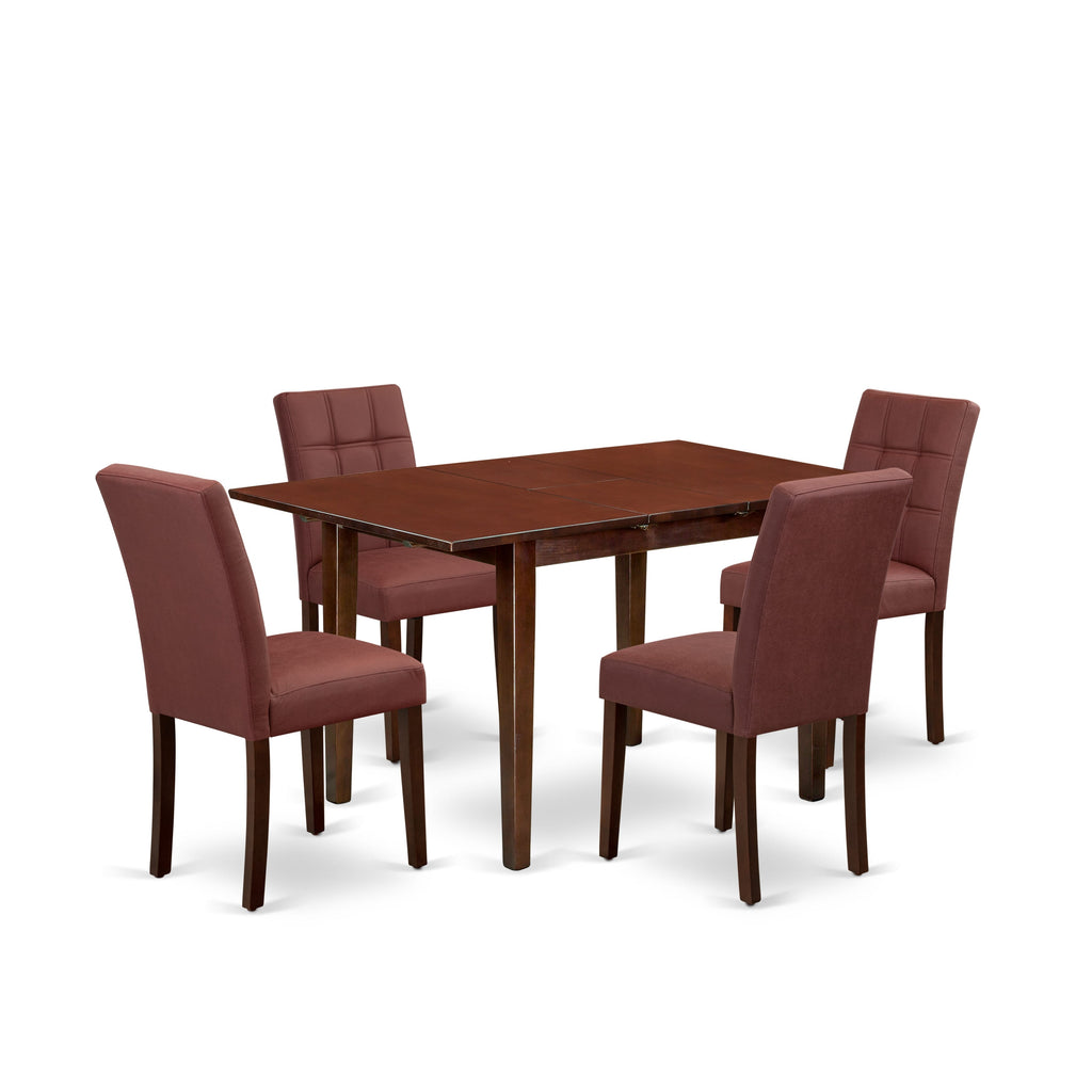 East West Furniture NFAS5-MAH-26 5 Piece Kitchen Table Set Includes A Mid Century Table and 4 Burgundy Faux Leather Parson Chairs, Mahogany