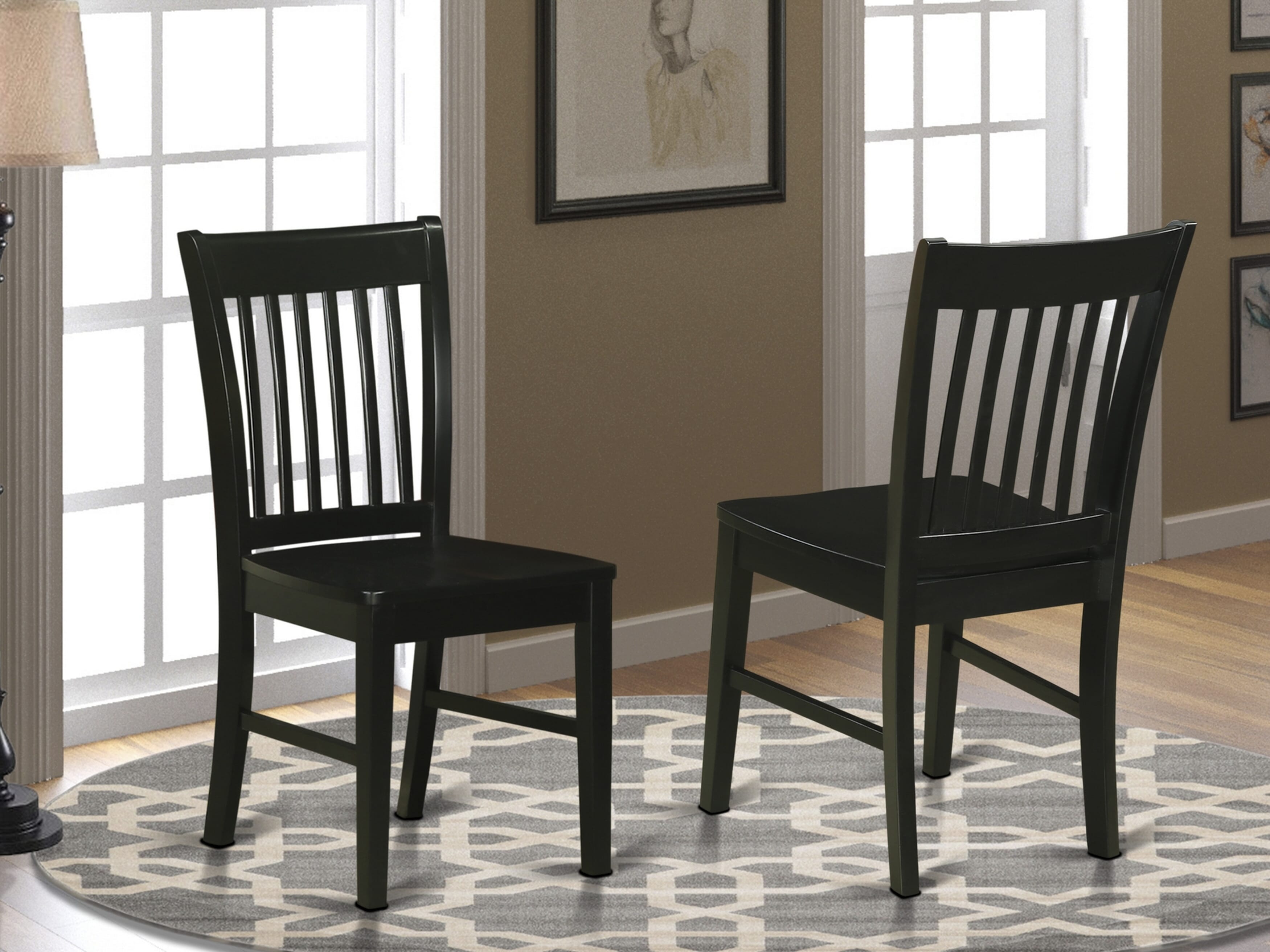 Luxe by East West Furniture 48NF3-109-W 3-piece dining room set Consists a round pedestal table and 2 Slatted Back kitchen chairs, Black finish.