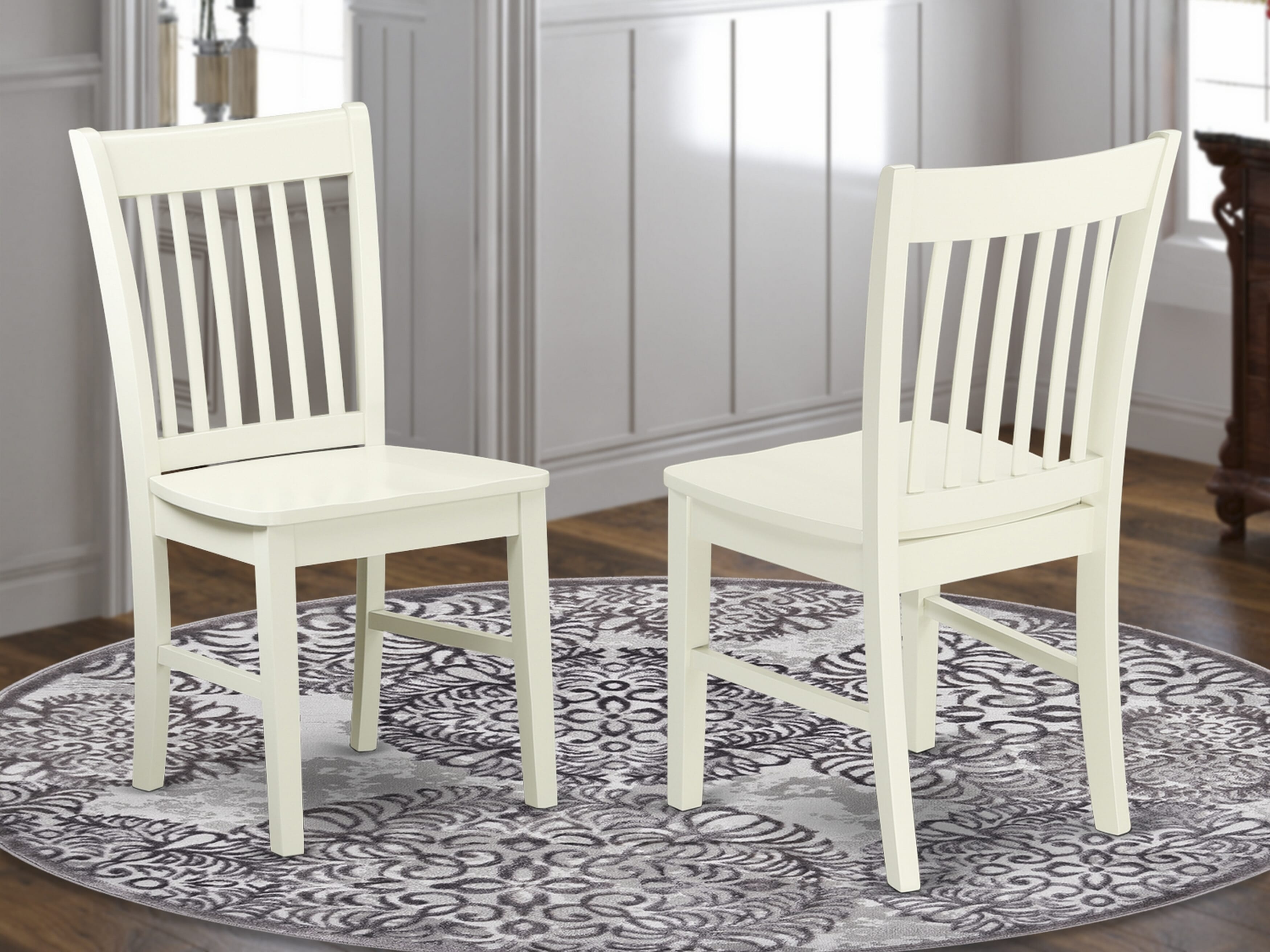 Luxe by East West Furniture 42NF5-208-W -5 pc Modern Dining Set consists of a Round Table and 4 Wooden Mid Century Dining Chairs with Slatted Back - Linen White