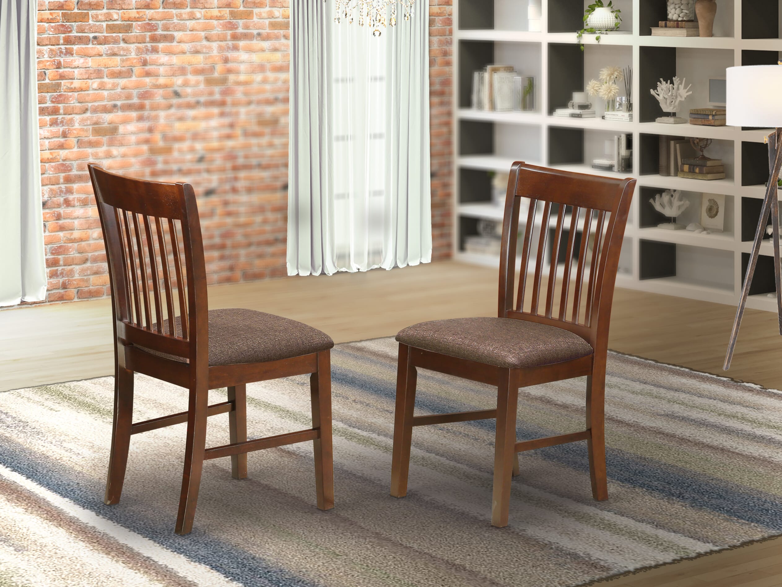 Luxe by East West Furniture 42NF5-307-C 5-piece dinner table set includes a pedestal dinner table and 4 Slatted Back Parsons chairs, Mahogany finish.