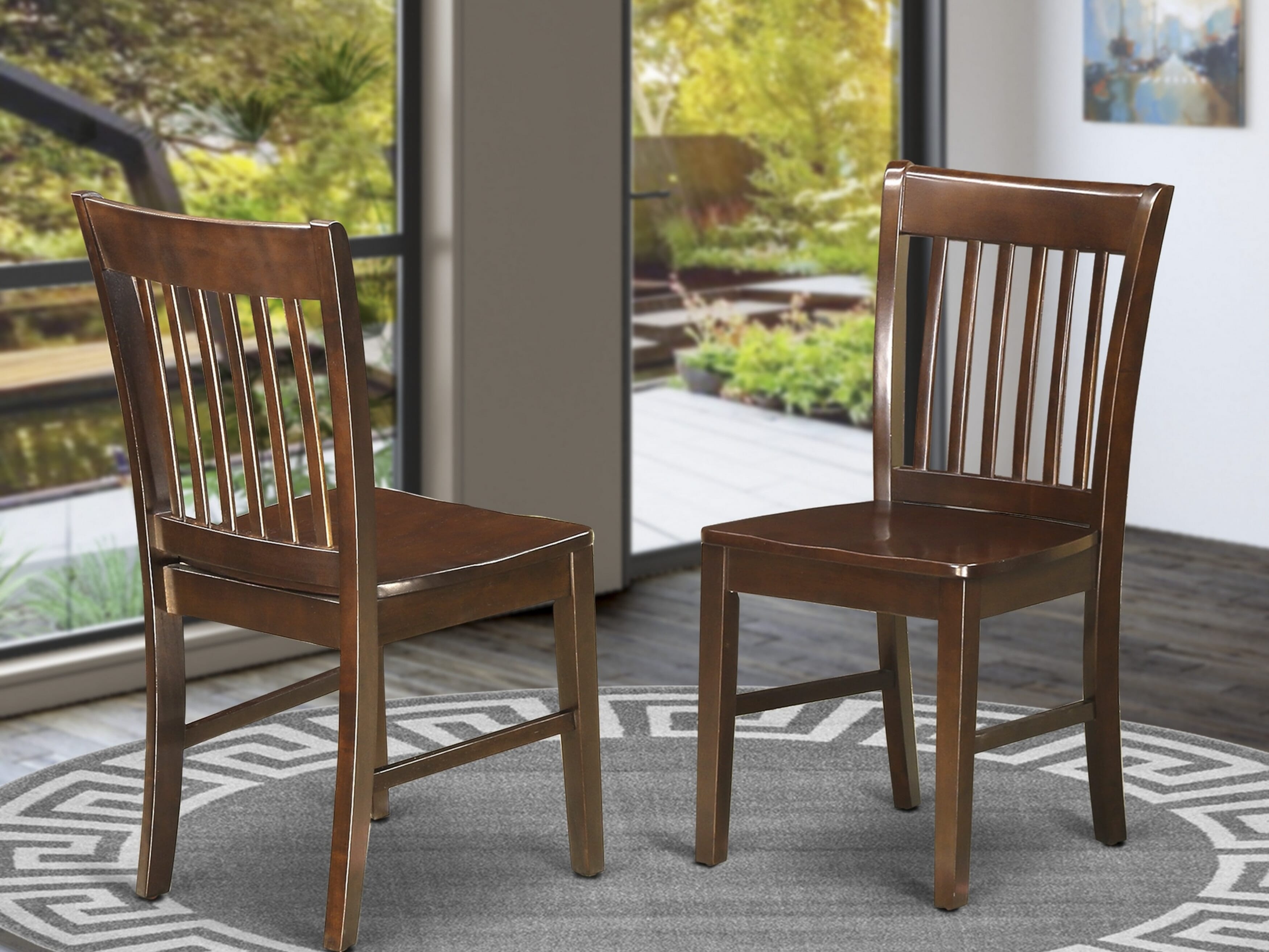 Luxe by East West Furniture 42NF5-307-W 5-Piece Dining Set includes a pedestal kitchen table and 4 Slatted Back modern chairs, Mahogany finish.