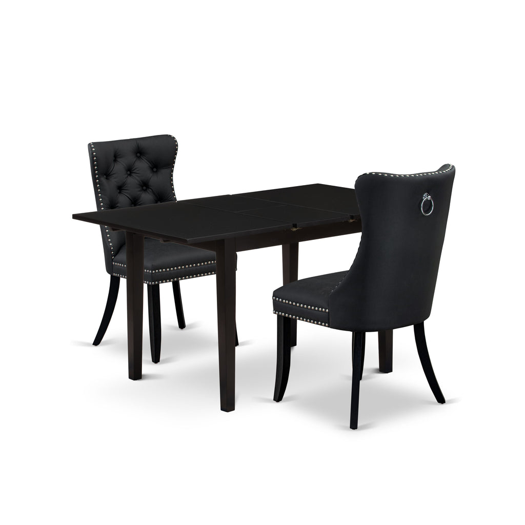 East West Furniture NFDA3-BLK-12 3 Piece Dining Table Set Includes a Rectangle Kitchen Table with Removable leaf and 2 Upholstered Chairs, 32x54 Inch, Black