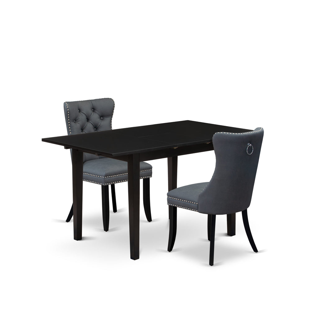 East West Furniture NFDA3-BLK-13 3 Piece Kitchen Table Set Contains a Rectangle Dining Table with Removable leaf and 2 Parson Chairs, 32x54 Inch, Black