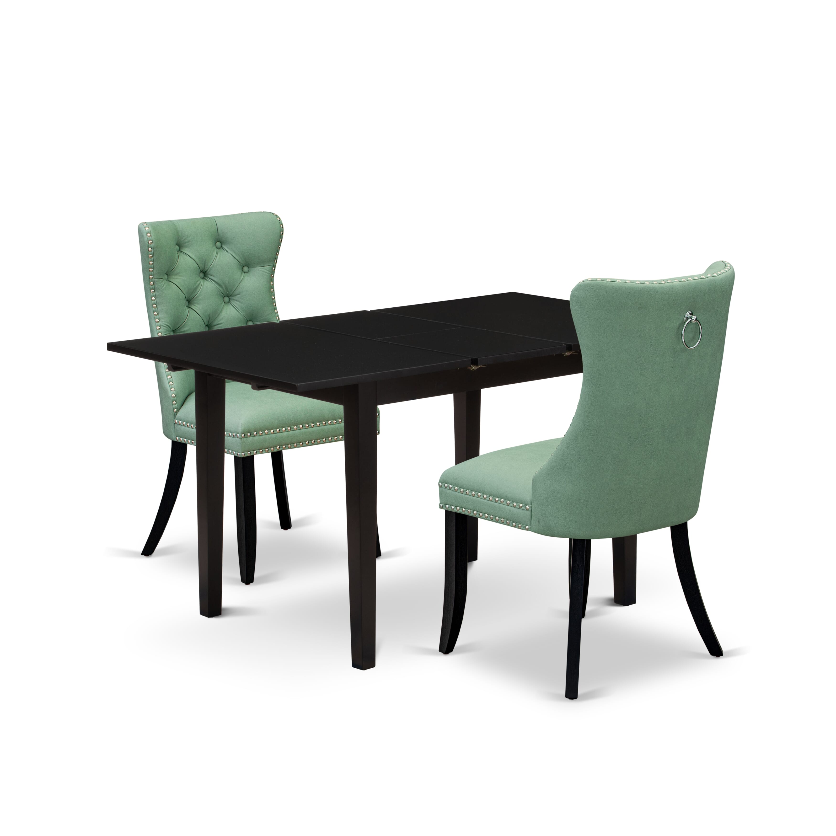 East West Furniture NFDA3-BLK-22 3 Piece Kitchen Table Set Contains a Rectangle Dining Table with Removable leaf and 2 Upholstered Chairs, 32x54 Inch, Black