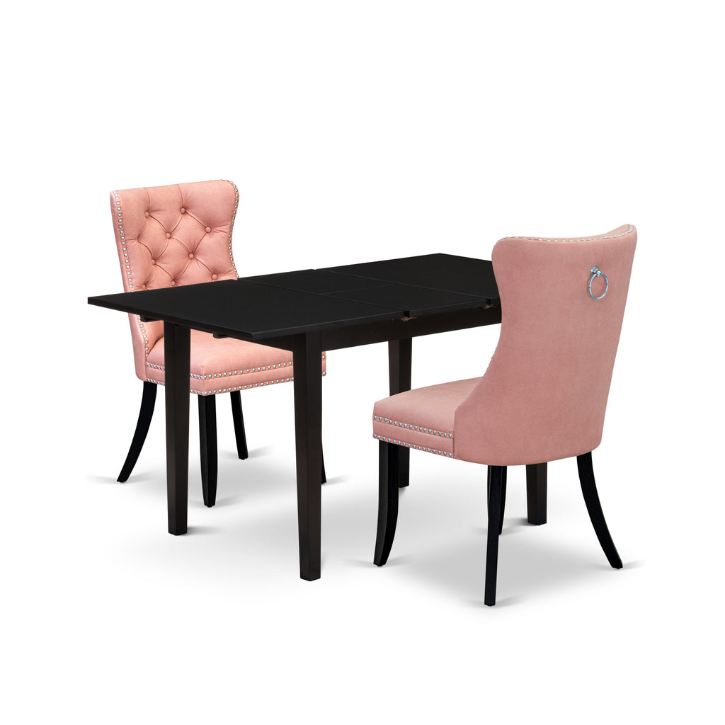 East West Furniture NFDA3-BLK-23 3 Piece Kitchen Table Set Includes a Rectangle Dining Table with Removable leaf and 2 Upholstered Chairs, 32x54 Inch, Black