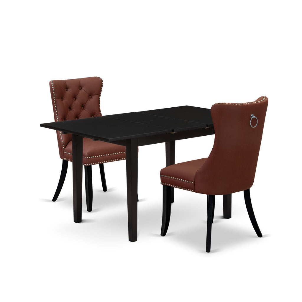 East West Furniture NFDA3-BLK-26 3 Piece Dining Set Includes a Rectangle Kitchen Table with Removable leaf and 2 Upholstered Chairs, 32x54 Inch, Black
