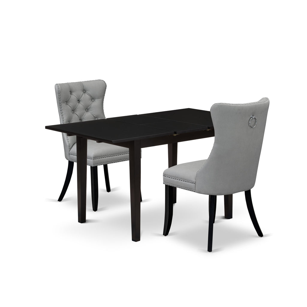 East West Furniture NFDA3-BLK-27 3 Piece Dinette Set Includes a Rectangle Kitchen Table with Removable leaf and 2 Parson Dining Chairs, 32x54 Inch, Black