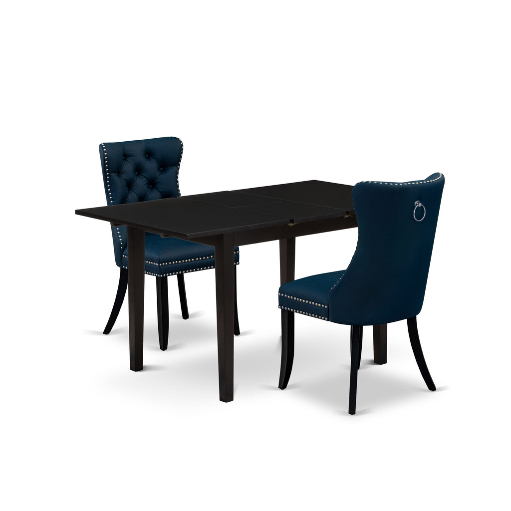 East West Furniture NFDA3-BLK-29 3 Piece Kitchen Table Set Includes a Rectangle Dining Table with Removable leaf and 2 Upholstered Chairs, 32x54 Inch, Black