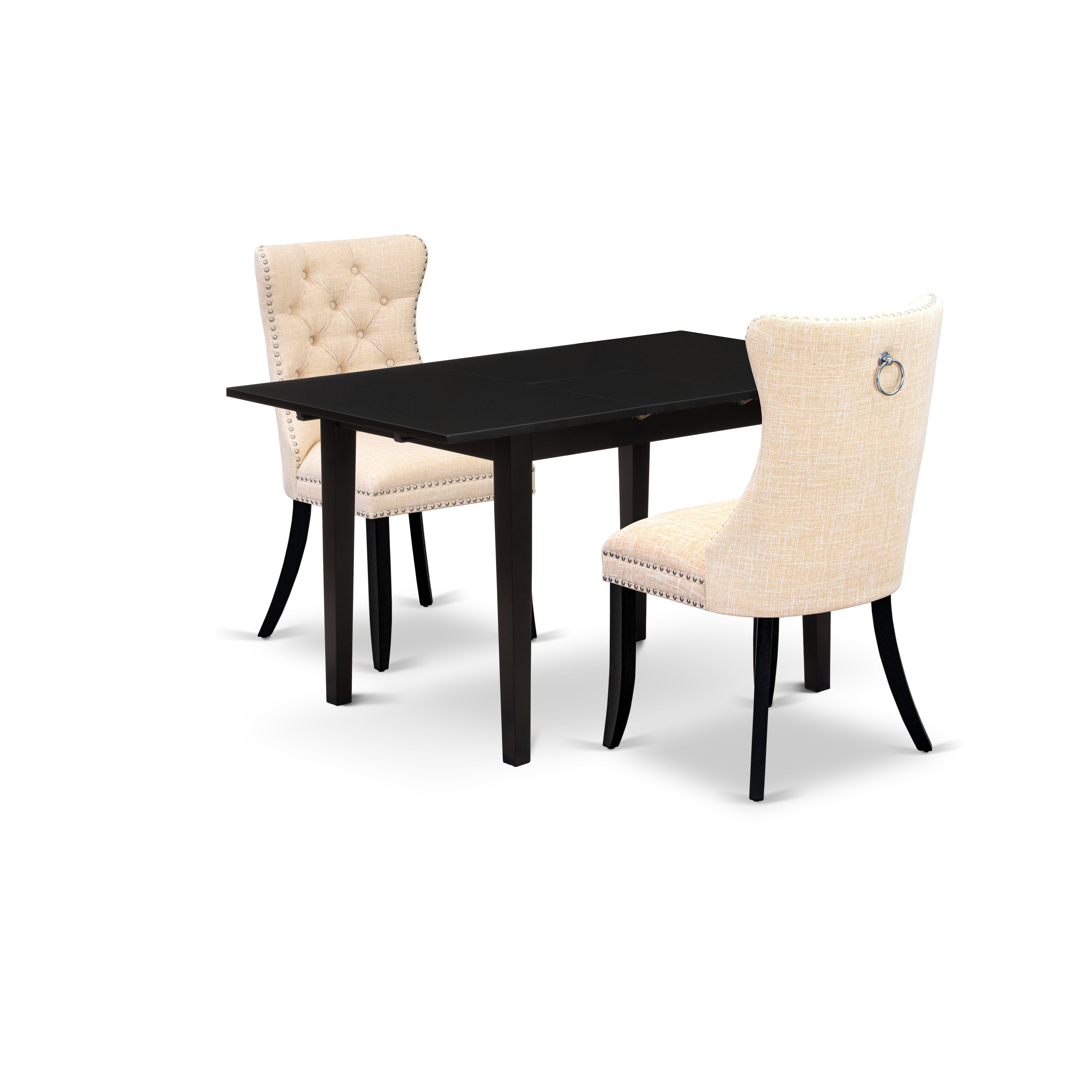 East West Furniture NFDA3-BLK-32 3 Piece Dining Set Includes a Rectangle Kitchen Table with Removable leaf and 2 Padded Chairs, 32x54 Inch, Black