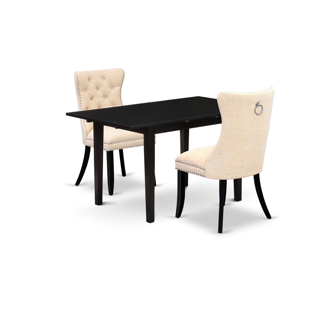 East West Furniture NFDA3-BLK-32 3 Piece Dining Set Includes a Rectangle Kitchen Table with Removable leaf and 2 Padded Chairs, 32x54 Inch, Black