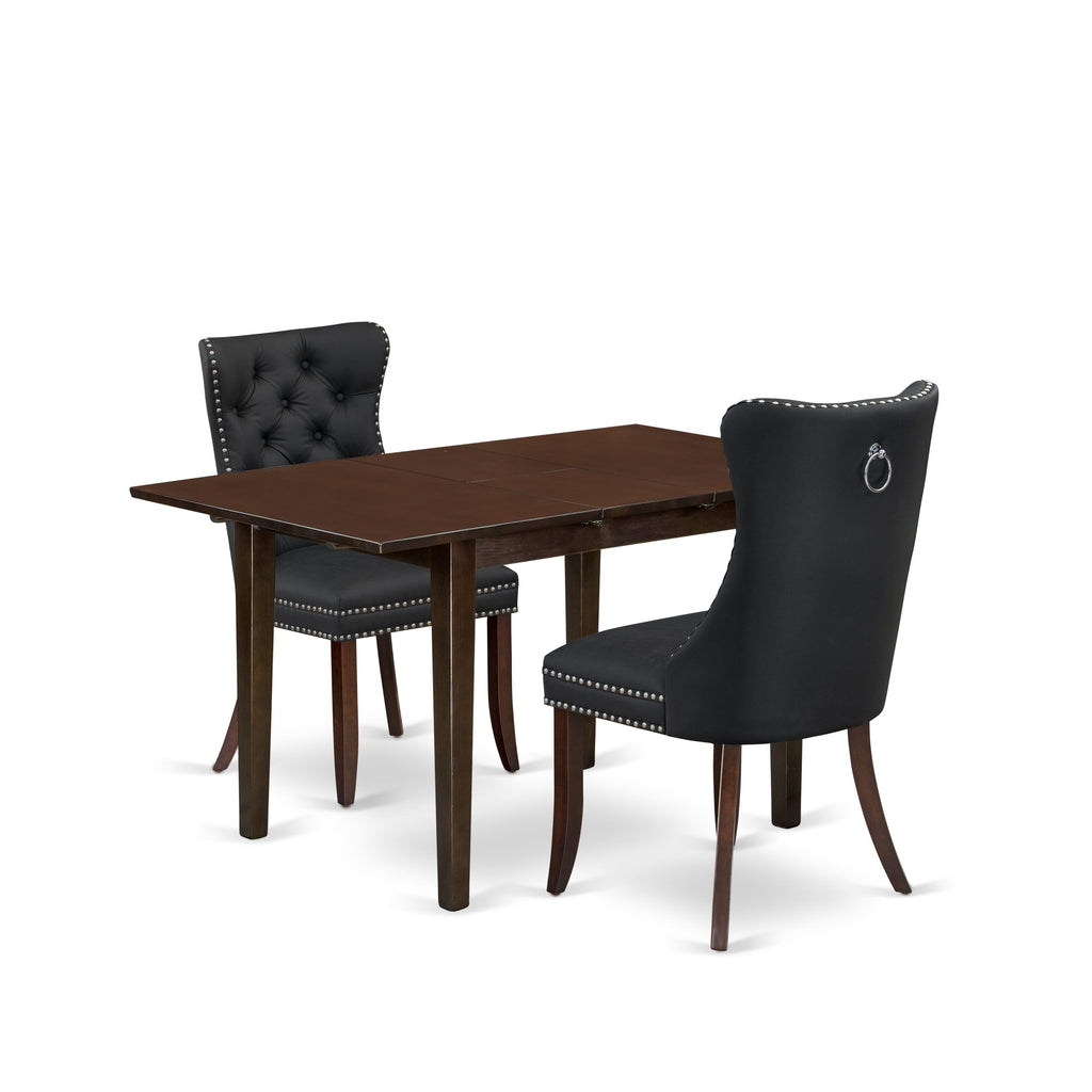 East West Furniture NFDA3-MAH-12 3 Piece Dining Table Set Includes a Rectangle Kitchen Table with Removable leaf and 2 Parson Chairs, 32x54 Inch, Mahogany