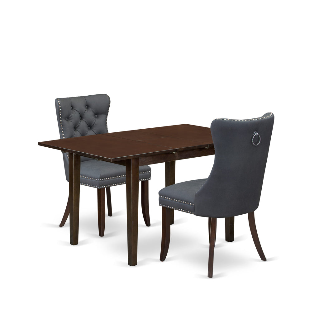 East West Furniture NFDA3-MAH-13 3 Piece Dinette Set Includes a Rectangle Dining Table with Removable leaf and 2 Upholstered Chairs, 32x54 Inch, Mahogany