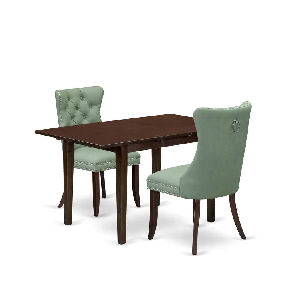 East West Furniture NFDA3-MAH-22 3 Piece Dining Set Consists of a Rectangle Kitchen Table with Removable leaf and 2 Upholstered Chairs, 32x54 Inch, Mahogany