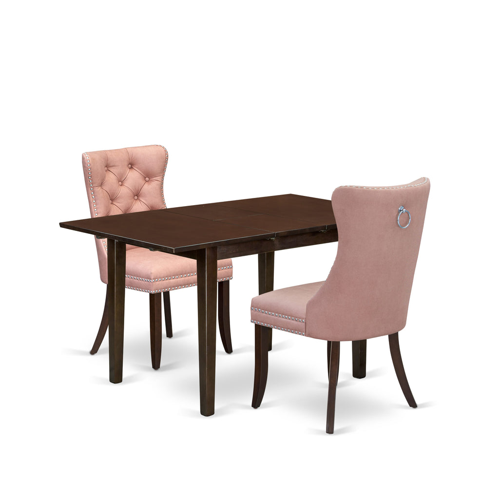 East West Furniture NFDA3-MAH-23 3 Piece Dining Set Consists of a Rectangle Kitchen Table with Removable leaf and 2 Upholstered Chairs, 32x54 Inch, Mahogany
