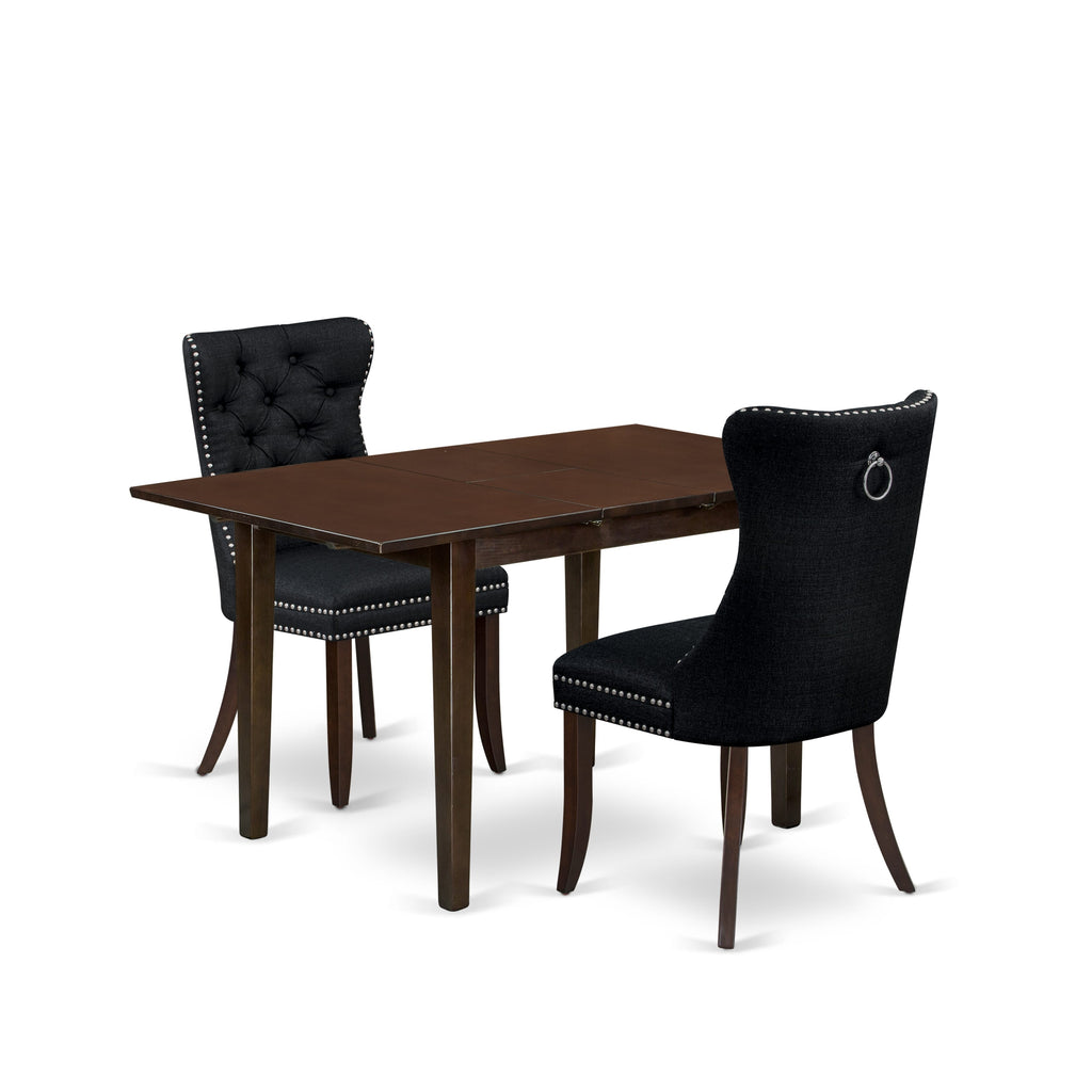 East West Furniture NFDA3-MAH-24 3 Piece Dining Table Set Includes a Rectangle Kitchen Table with Removable leaf and 2 Upholstered Chairs, 32x54 Inch, Mahogany