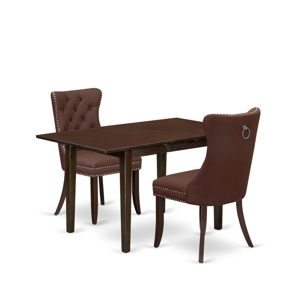East West Furniture NFDA3-MAH-26 3 Piece Dining Table Set Includes a Rectangle Kitchen Table with Removable leaf and 2 Upholstered Chairs, 32x54 Inch, Mahogany