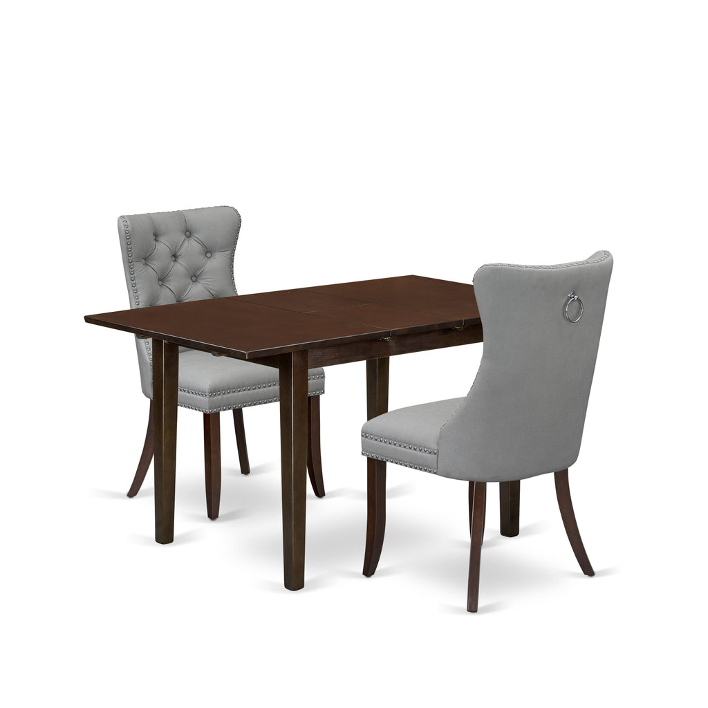 East West Furniture NFDA3-MAH-27 3 Piece Kitchen Table Set Includes a Rectangle Dining Table with Removable leaf and 2 Upholstered Chairs, 32x54 Inch, Mahogany