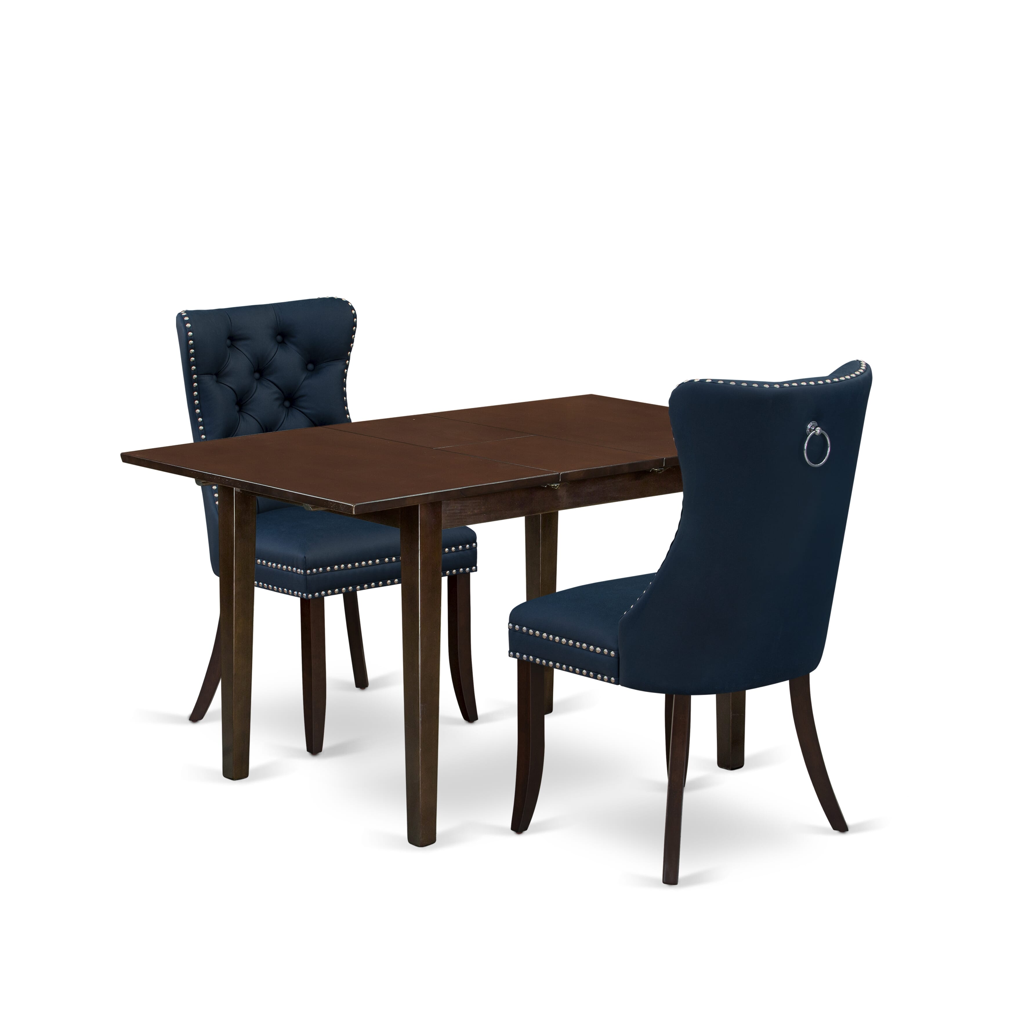 East West Furniture NFDA3-MAH-29 3 Piece Dining Table Set Includes a Rectangle Kitchen Table with Removable leaf and 2 Upholstered Chairs, 32x54 Inch, Mahogany