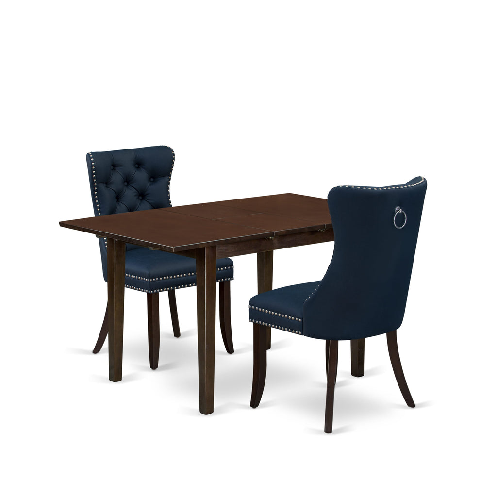 East West Furniture NFDA3-MAH-29 3 Piece Dining Table Set Includes a Rectangle Kitchen Table with Removable leaf and 2 Upholstered Chairs, 32x54 Inch, Mahogany