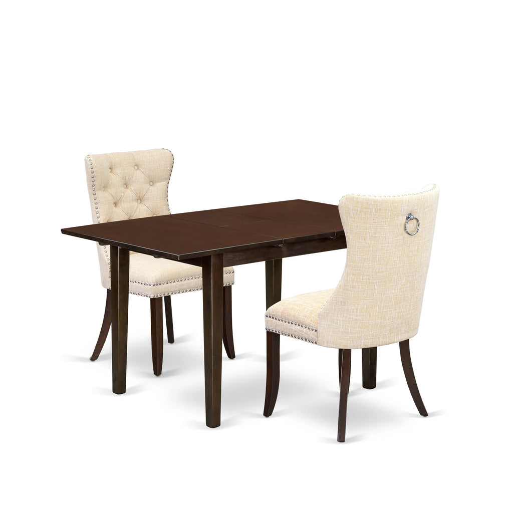 East West Furniture NFDA3-MAH-32 3 Piece Dining Table Set Contains a Rectangle Kitchen Table with Removable leaf and 2 Upholstered Chairs, 32x54 Inch, Mahogany