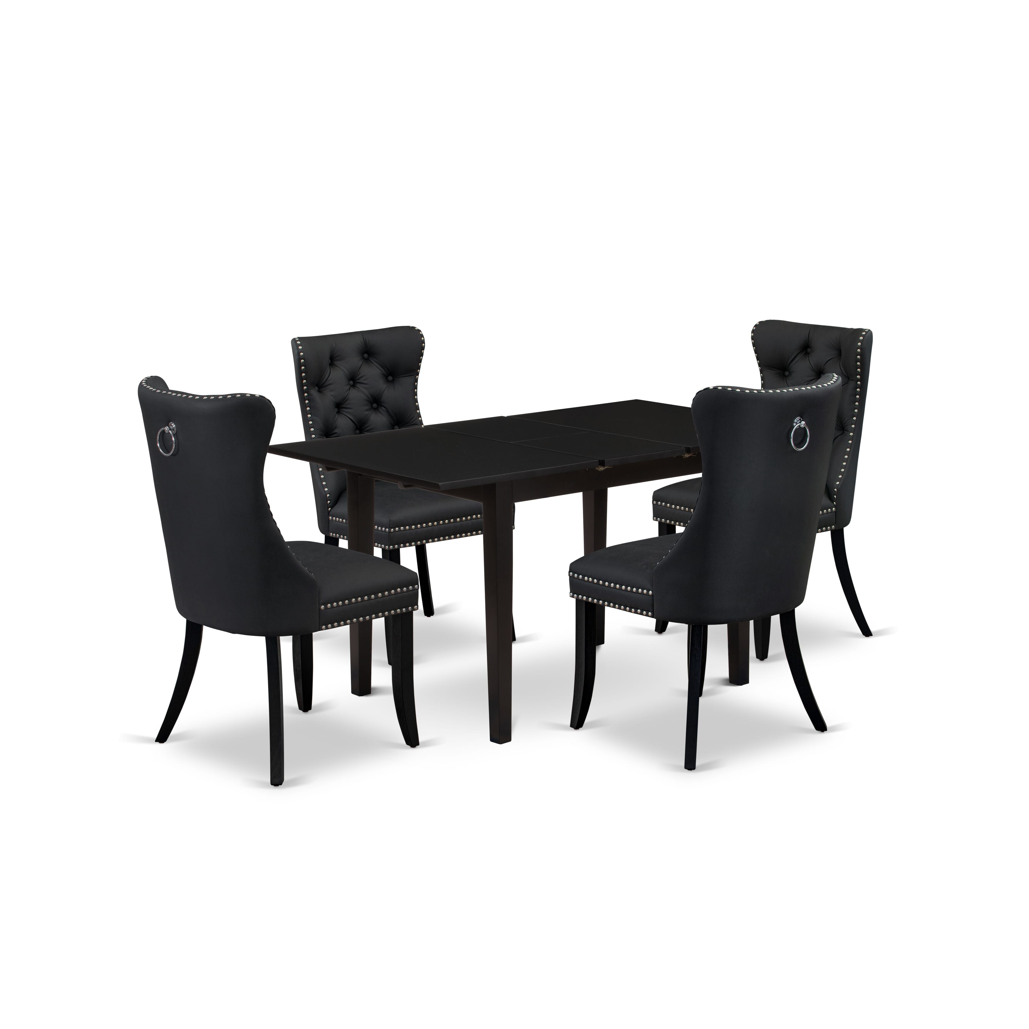 East West Furniture NFDA5-BLK-12 5 Piece Dining Table Set Consists of a Rectangle Wooden Table with Removable leaf and 4 Parson Chairs, 32x54 Inch, Black