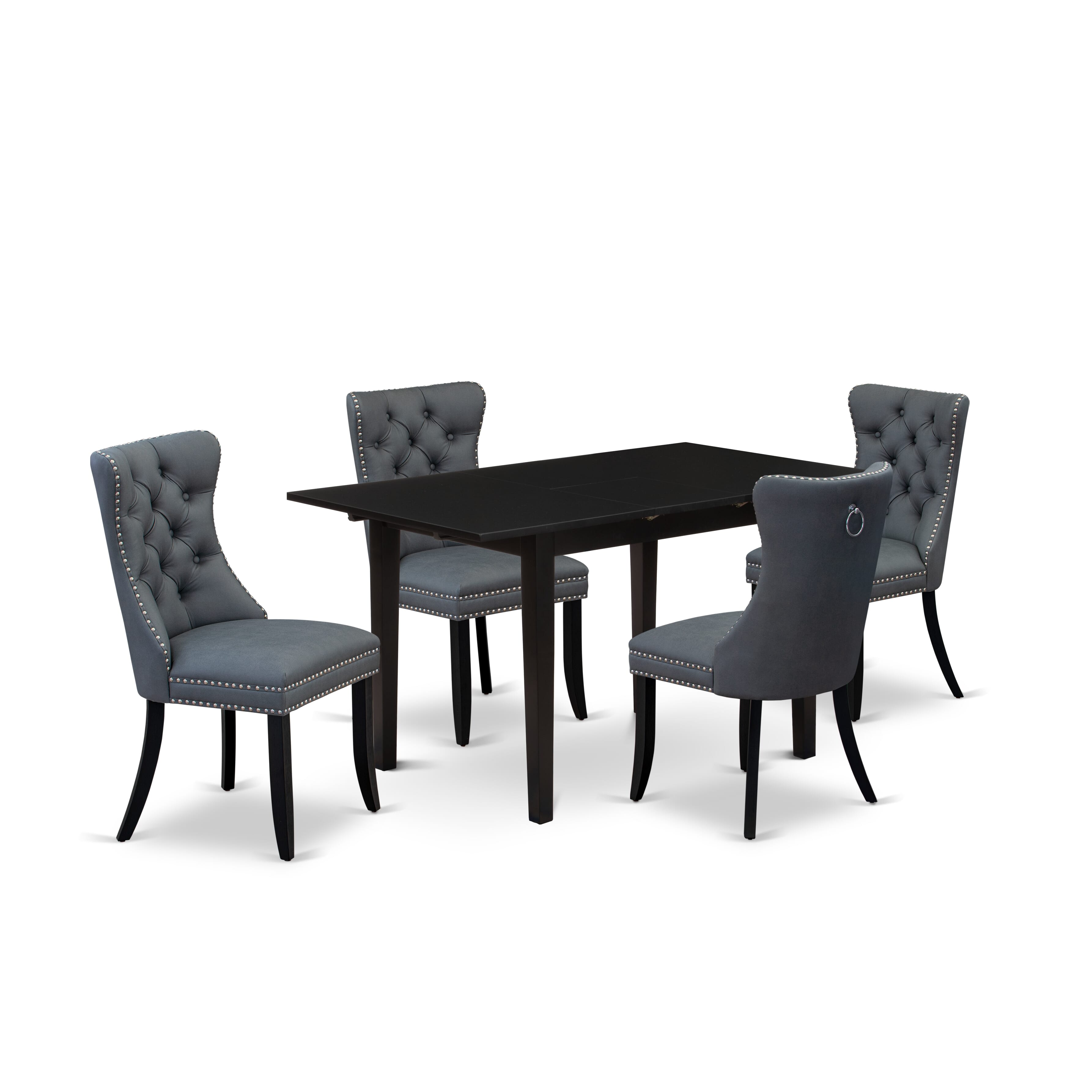 East West Furniture NFDA5-BLK-13 5 Piece Kitchen Set Consists of a Rectangle Dining Table with Removable leaf and 4 Upholstered Chairs, 32x54 Inch, Black