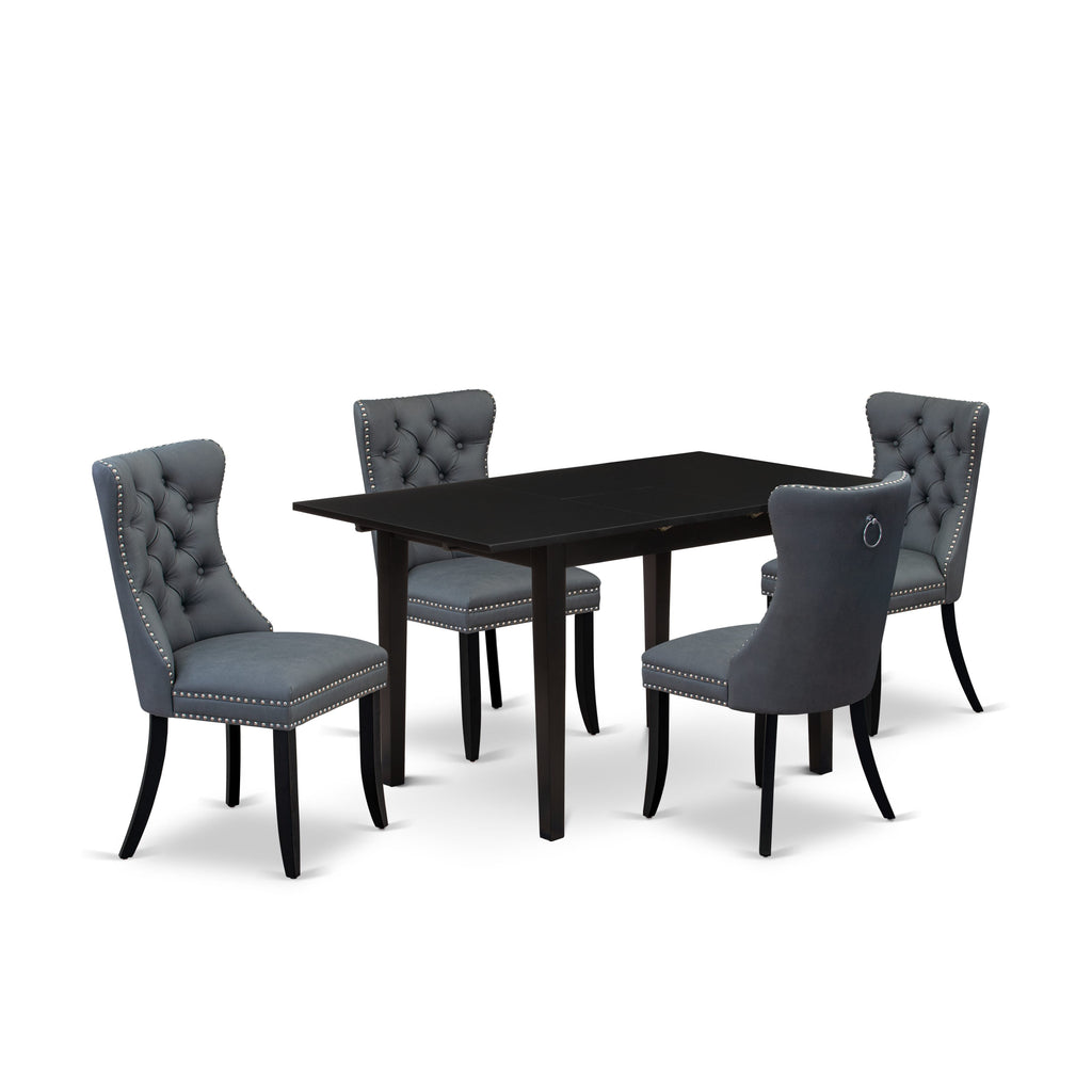 East West Furniture NFDA5-BLK-13 5 Piece Kitchen Set Consists of a Rectangle Dining Table with Removable leaf and 4 Upholstered Chairs, 32x54 Inch, Black