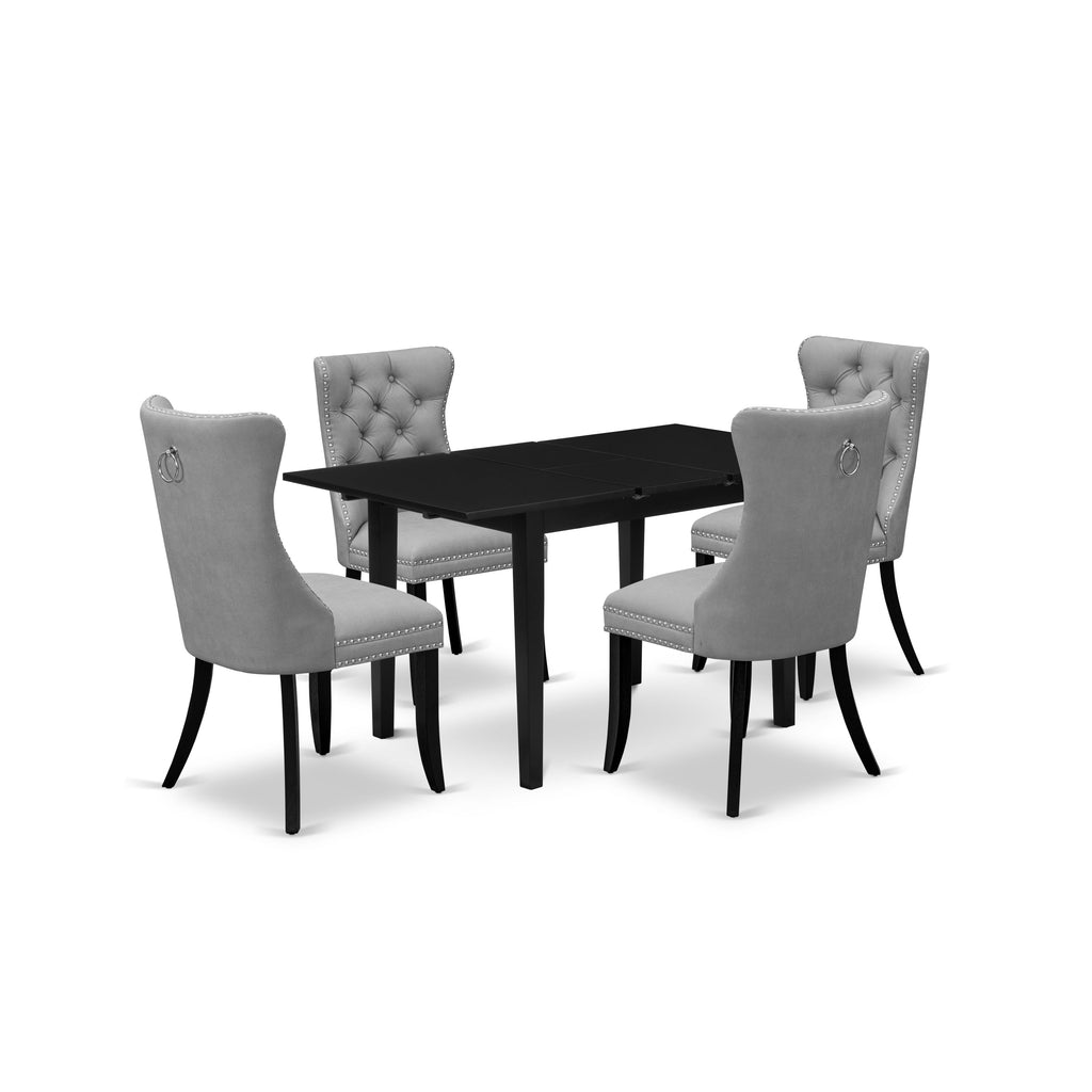 East West Furniture NFDA5-BLK-22 5 Piece Dining Set Consists of a Rectangle Wooden Table with Removable leaf and 4 Upholstered Chairs, 32x54 Inch, Black