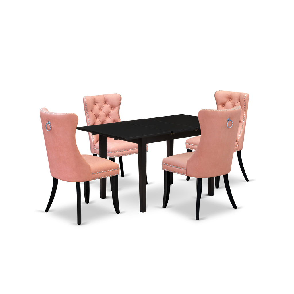 East West Furniture NFDA5-BLK-23 5 Piece Dining Room Table Set Includes a Rectangle Wooden Table with Removable leaf and 4 Parson Chairs, 32x54 Inch, Black