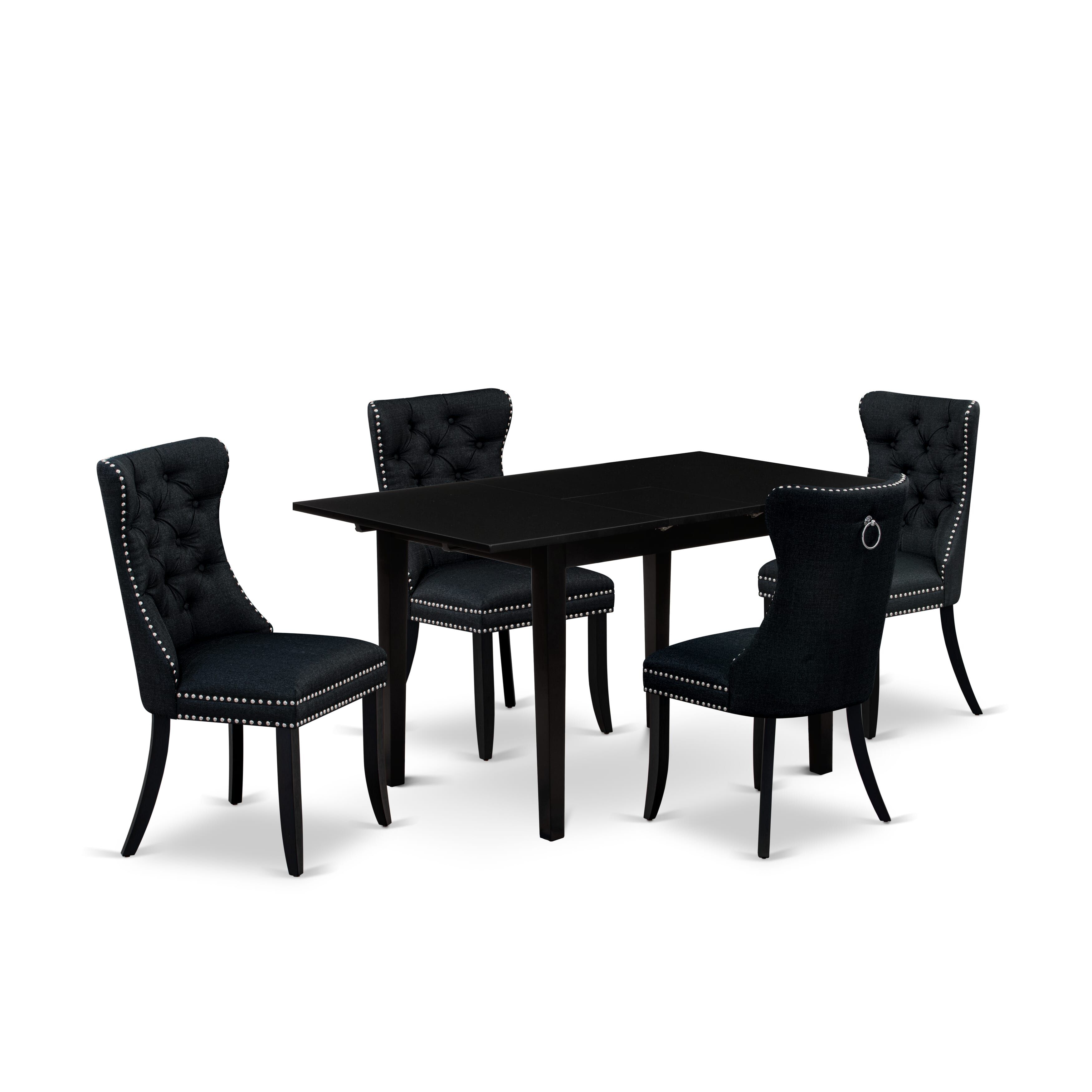 East West Furniture NFDA5-BLK-24 5 Piece Dining Room Table Set Contains a Rectangle Wooden Table with Removable leaf and 4 Padded Chairs, 32x54 Inch, Black