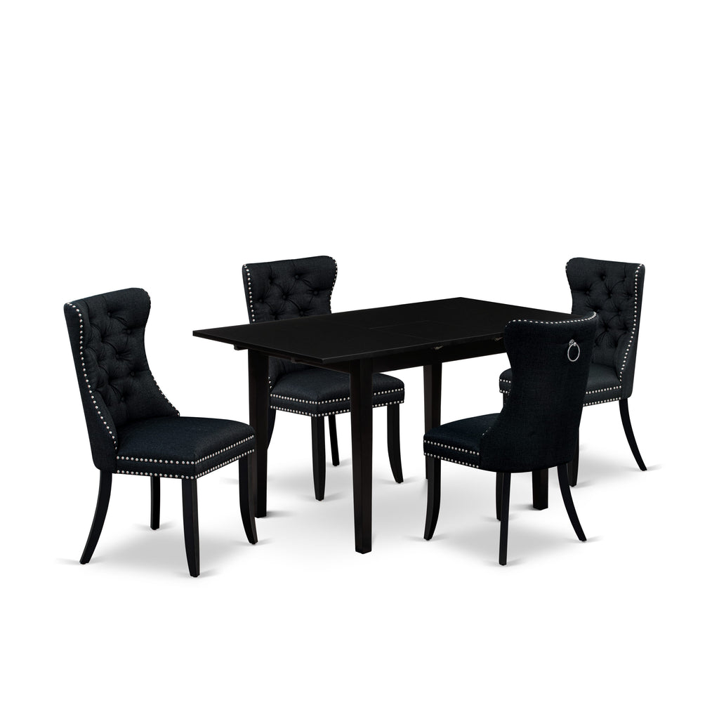 East West Furniture NFDA5-BLK-24 5 Piece Dining Room Table Set Contains a Rectangle Wooden Table with Removable leaf and 4 Padded Chairs, 32x54 Inch, Black