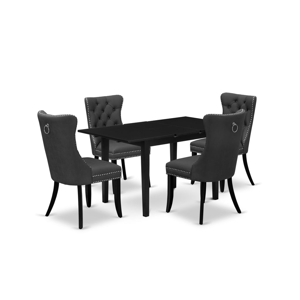 East West Furniture NFDA5-BLK-26 5 Piece Dining Set Includes a Rectangle Wooden Table with Removable leaf and 4 Parson Chairs, 32x54 Inch, Black