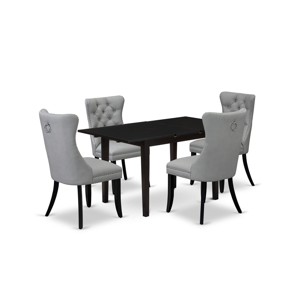 East West Furniture NFDA5-BLK-27 5 Piece Kitchen Table Set Includes a Rectangle Dining Table with Removable leaf and 4 Parson Chairs, 32x54 Inch, Black