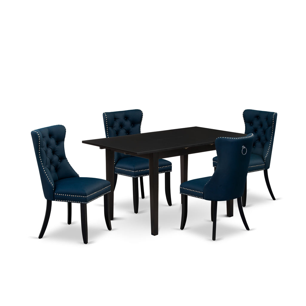East West Furniture NFDA5-BLK-29 5 Piece Dining Table Set Contains a Rectangle Wooden Table with Removable leaf and 4 Upholstered Chairs, 32x54 Inch, Black