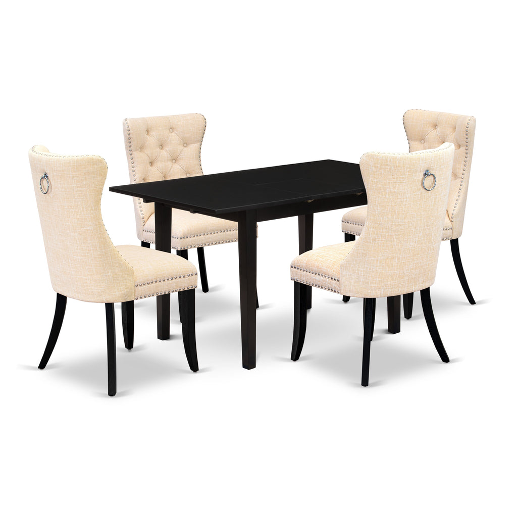 East West Furniture NFDA5-BLK-32 5 Piece Dining Set Contains a Rectangle Wooden Table with Removable leaf and 4 Padded Chairs, 32x54 Inch, Black
