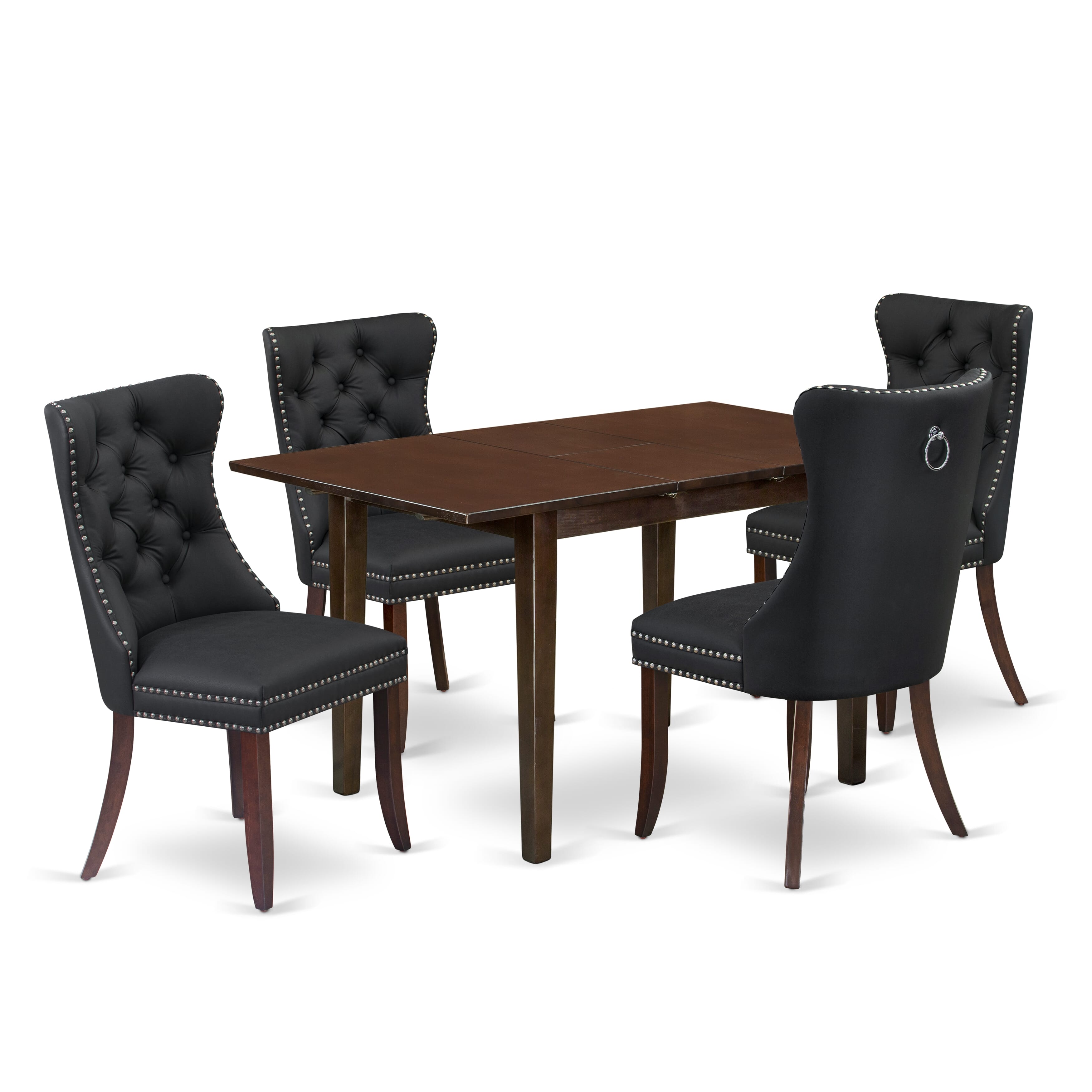 East West Furniture NFDA5-MAH-12 5 Piece Dining Set Includes a Rectangle Wooden Table with Removable leaf and 4 Upholstered Chairs, 32x54 Inch, Mahogany