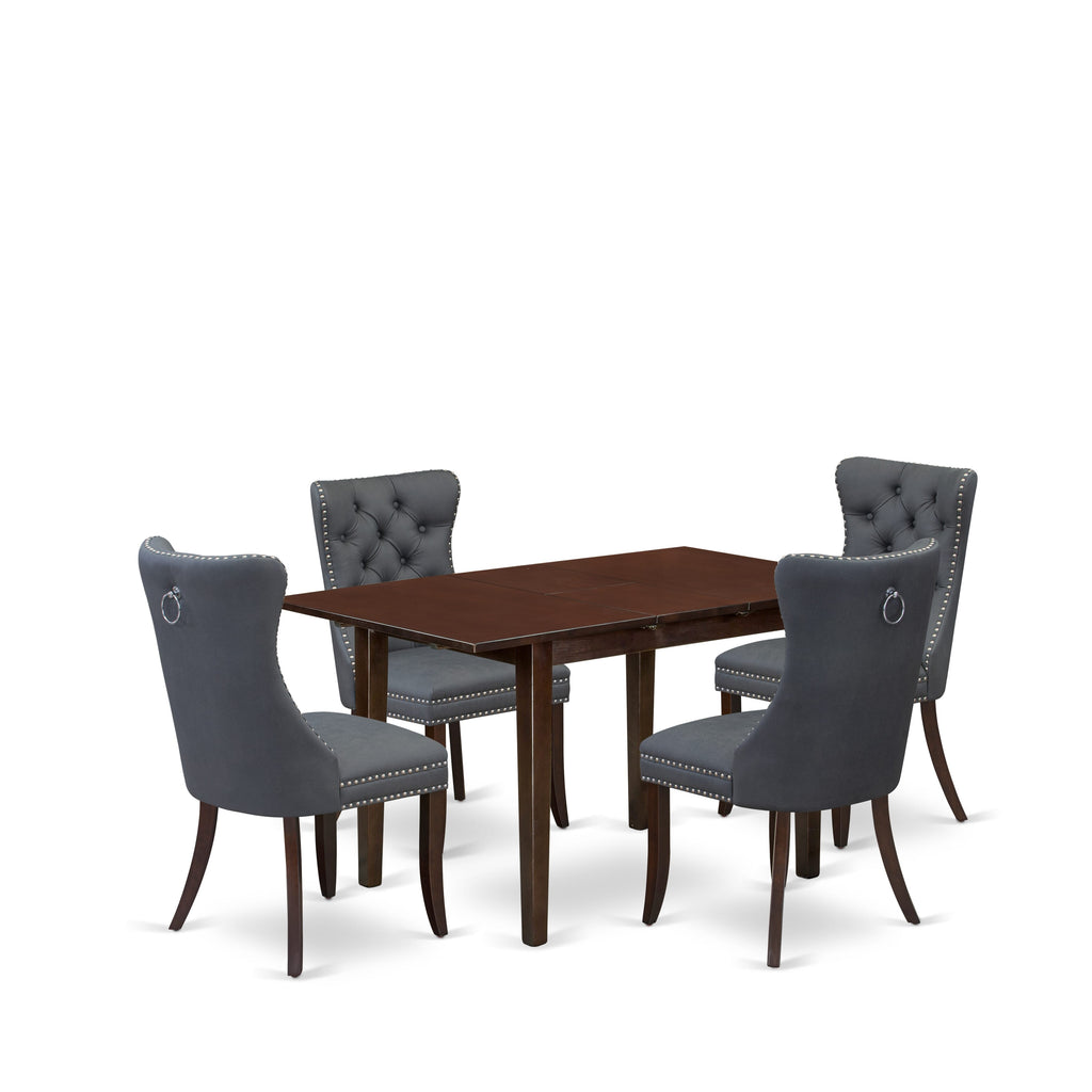 East West Furniture NFDA5-MAH-13 5 Piece Kitchen Table Set Includes a Rectangle Dining Table with Removable leaf and 4 Parson Chairs, 32x54 Inch, Mahogany