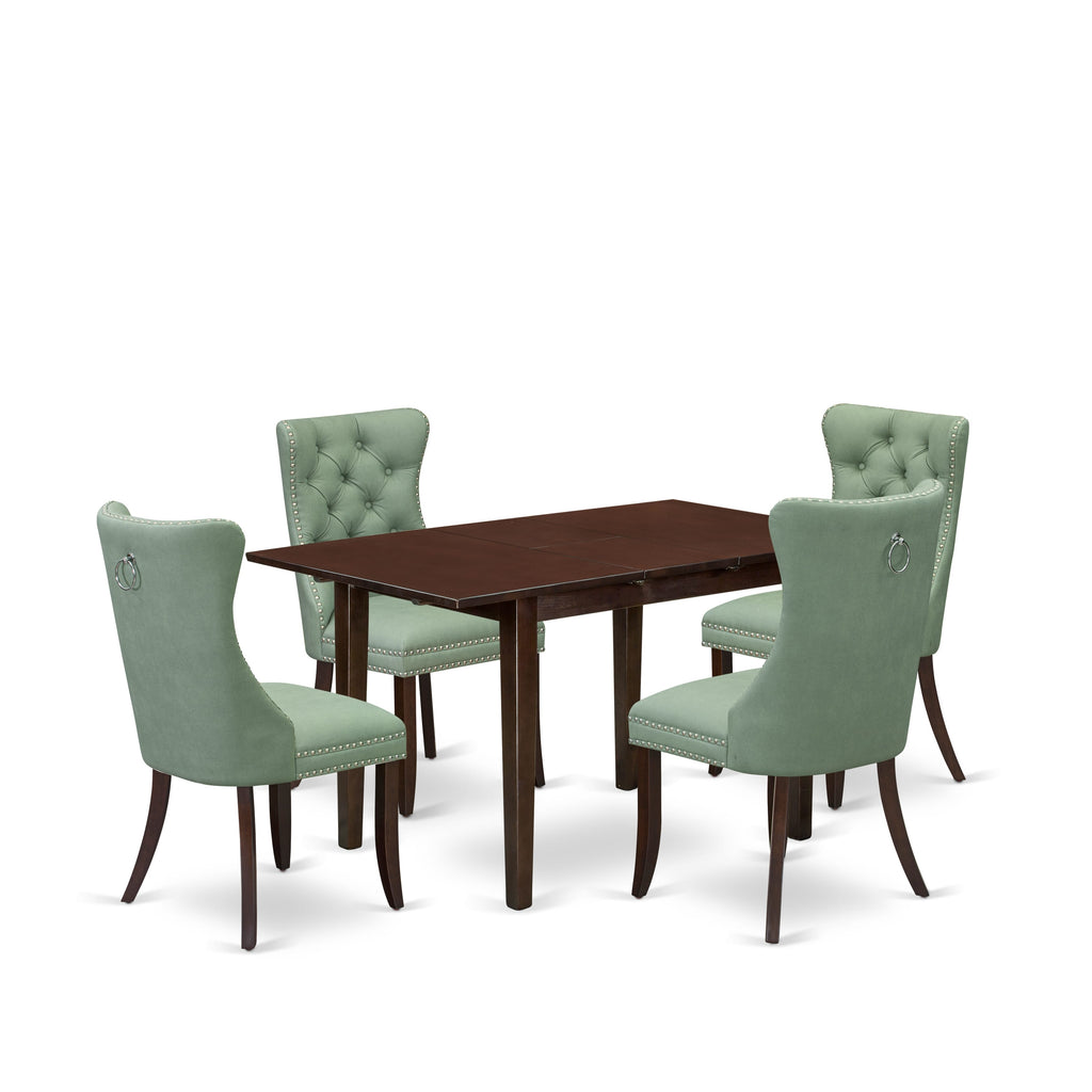 East West Furniture NFDA5-MAH-22 5 Piece Dining Set Consists of a Rectangle Wooden Table with Removable leaf and 4 Upholstered Chairs, 32x54 Inch, Mahogany