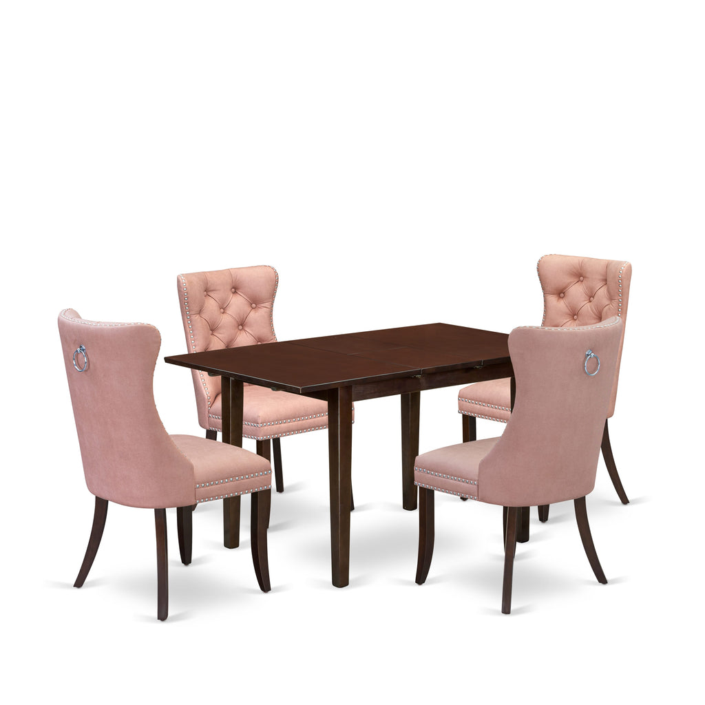 East West Furniture NFDA5-MAH-23 5 Piece Dining Set Consists of a Rectangle Wooden Table with Removable leaf and 4 Upholstered Chairs, 32x54 Inch, Mahogany